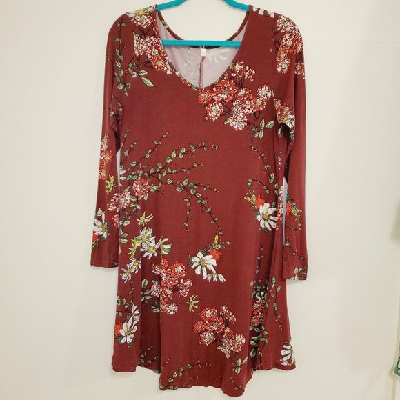 Women's Flowy Floral Long Sleeve Dress Marron and Pink 0148 - Picture 1 of 6